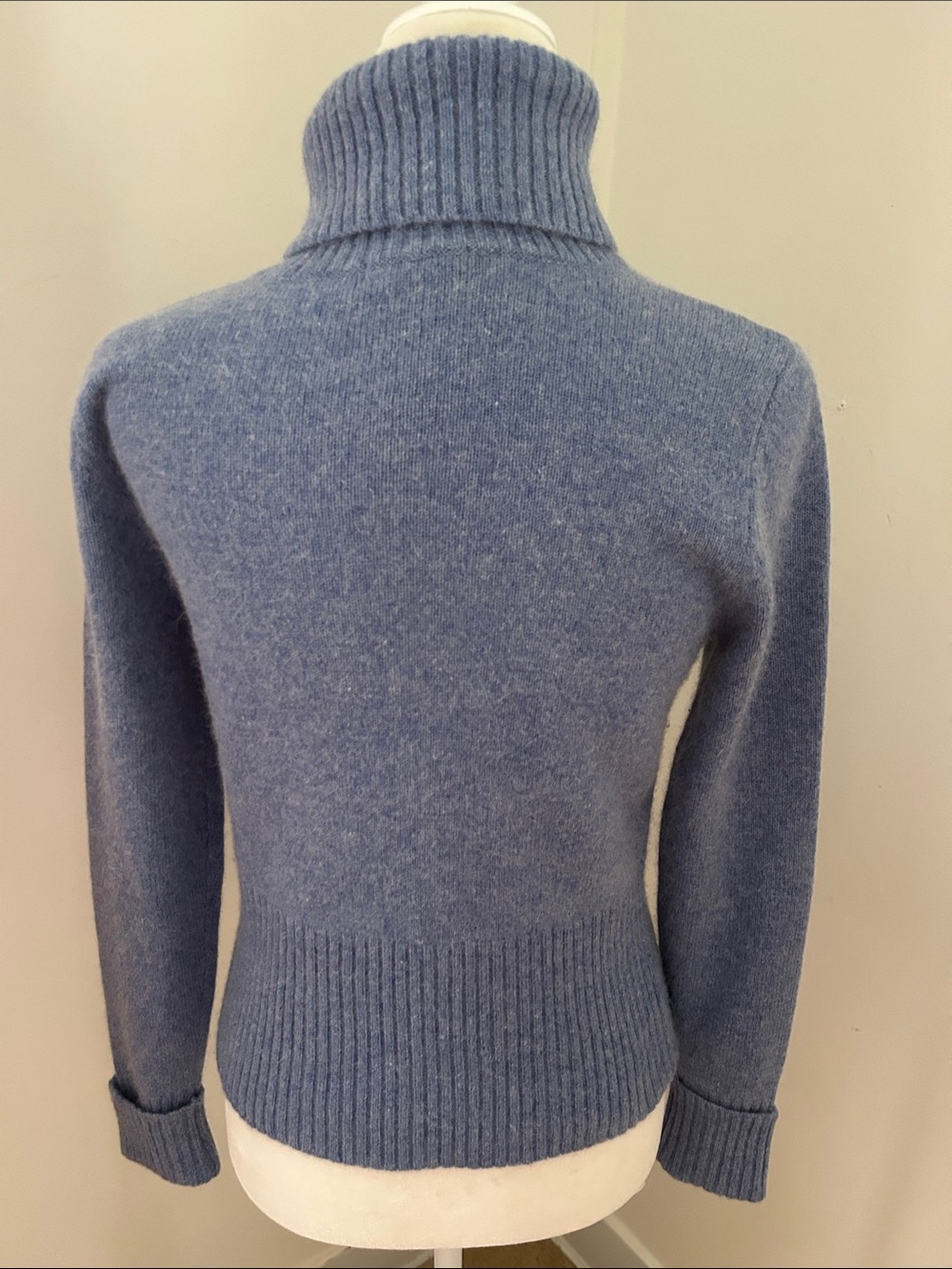 Alexandra Bartlett Blue Wool Turtleneck Sweater with Black Scottie Dog Sz S - Picture 4 of 5